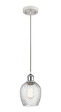 516-1P-WPC-G292 Cord Hung 5" White and Polished Chrome Mini Pendant - Clear Spiral Fluted Salina Glass - LED Bulb - Dimmensions: 5 x 5 x 10<br>Minimum Height : 12.75<br>Maximum Height : 130.75 - Sloped Ceiling Compatible: Yes