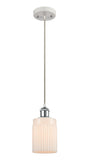 516-1P-WPC-G341 Cord Hung 4.5" White and Polished Chrome Mini Pendant - Matte White Hadley Glass - LED Bulb - Dimmensions: 4.5 x 4.5 x 8<br>Minimum Height : 12.75<br>Maximum Height : 130.75 - Sloped Ceiling Compatible: Yes