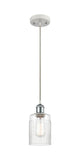 516-1P-WPC-G342 Cord Hung 4.5" White and Polished Chrome Mini Pendant - Clear Hadley Glass - LED Bulb - Dimmensions: 4.5 x 4.5 x 8<br>Minimum Height : 12.75<br>Maximum Height : 130.75 - Sloped Ceiling Compatible: Yes