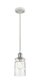 516-1P-WPC-G352 Cord Hung 4.75" White and Polished Chrome Mini Pendant - Clear Waterglass Candor Glass - LED Bulb - Dimmensions: 4.75 x 4.75 x 9.5<br>Minimum Height : 13.75<br>Maximum Height : 131.75 - Sloped Ceiling Compatible: Yes