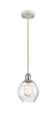 516-1P-WPC-G362 Cord Hung 6" White and Polished Chrome Mini Pendant - Clear Small Waverly Glass - LED Bulb - Dimmensions: 6 x 6 x 9<br>Minimum Height : 12.75<br>Maximum Height : 130.75 - Sloped Ceiling Compatible: Yes