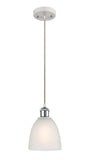 516-1P-WPC-G381 Cord Hung 6" White and Polished Chrome Mini Pendant - White Castile Glass - LED Bulb - Dimmensions: 6 x 6 x 9<br>Minimum Height : 12.75<br>Maximum Height : 130.75 - Sloped Ceiling Compatible: Yes