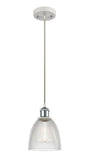 516-1P-WPC-G382 Cord Hung 6" White and Polished Chrome Mini Pendant - Clear Castile Glass - LED Bulb - Dimmensions: 6 x 6 x 9<br>Minimum Height : 12.75<br>Maximum Height : 130.75 - Sloped Ceiling Compatible: Yes