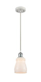 516-1P-WPC-G391 Cord Hung 4.5" White and Polished Chrome Mini Pendant - White Ellery Glass - LED Bulb - Dimmensions: 4.5 x 4.5 x 8<br>Minimum Height : 12.75<br>Maximum Height : 130.75 - Sloped Ceiling Compatible: Yes