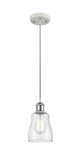 516-1P-WPC-G392 Cord Hung 4.5" White and Polished Chrome Mini Pendant - Clear Ellery Glass - LED Bulb - Dimmensions: 4.5 x 4.5 x 8<br>Minimum Height : 12.75<br>Maximum Height : 130.75 - Sloped Ceiling Compatible: Yes