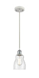 516-1P-WPC-G394 Cord Hung 4.5" White and Polished Chrome Mini Pendant - Seedy Ellery Glass - LED Bulb - Dimmensions: 4.5 x 4.5 x 8<br>Minimum Height : 12.75<br>Maximum Height : 130.75 - Sloped Ceiling Compatible: Yes