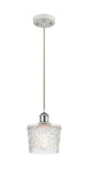 516-1P-WPC-G402 Cord Hung 6.5" White and Polished Chrome Mini Pendant - Clear Niagra Glass - LED Bulb - Dimmensions: 6.5 x 6.5 x 8.5<br>Minimum Height : 11.25<br>Maximum Height : 129.25 - Sloped Ceiling Compatible: Yes