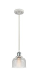 516-1P-WPC-G412 Cord Hung 5.5" White and Polished Chrome Mini Pendant - Clear Dayton Glass - LED Bulb - Dimmensions: 5.5 x 5.5 x 8.5<br>Minimum Height : 12.75<br>Maximum Height : 130.75 - Sloped Ceiling Compatible: Yes