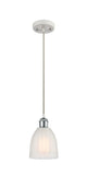 516-1P-WPC-G441 Cord Hung 5.75" White and Polished Chrome Mini Pendant - White Brookfield Glass - LED Bulb - Dimmensions: 5.75 x 5.75 x 8<br>Minimum Height : 12.75<br>Maximum Height : 130.75 - Sloped Ceiling Compatible: Yes