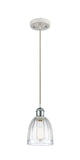 516-1P-WPC-G442 Cord Hung 5.75" White and Polished Chrome Mini Pendant - Clear Brookfield Glass - LED Bulb - Dimmensions: 5.75 x 5.75 x 8<br>Minimum Height : 12.75<br>Maximum Height : 130.75 - Sloped Ceiling Compatible: Yes