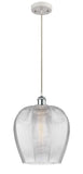 516-1P-WPC-G462-12 Cord Hung 11.75" White and Polished Chrome Mini Pendant - Clear Norfolk Glass - LED Bulb - Dimmensions: 11.75 x 11.75 x 16.125<br>Minimum Height : 19.125<br>Maximum Height : 136.125 - Sloped Ceiling Compatible: Yes