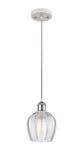 516-1P-WPC-G462-6 Cord Hung 5.75" White and Polished Chrome Mini Pendant - Clear Norfolk Glass - LED Bulb - Dimmensions: 5.75 x 5.75 x 10.5<br>Minimum Height : 13.5<br>Maximum Height : 130.5 - Sloped Ceiling Compatible: Yes