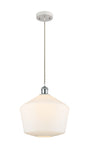 516-1P-WPC-G651-12 Cord Hung 12" Cased Matte White and Polished Chrome Mini Pendant - Cased Matte White Cindyrella 12" Glass - LED Bulb - Dimmensions: 12 x 12 x 13.5<br>Minimum Height : 16.5<br>Maximum Height : 133.5 - Sloped Ceiling Compatible: Yes