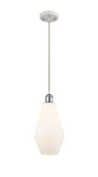 516-1P-WPC-G651-7 Cord Hung 7" White and Polished Chrome Mini Pendant - Cased Matte White Cindyrella 7" Glass - LED Bulb - Dimmensions: 7 x 7 x 14.5<br>Minimum Height : 17.5<br>Maximum Height : 134.5 - Sloped Ceiling Compatible: Yes