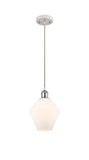 516-1P-WPC-G651-8 Cord Hung 8" White and Polished Chrome Mini Pendant - Cased Matte White Cindyrella 8" Glass - LED Bulb - Dimmensions: 8 x 8 x 11<br>Minimum Height : 14<br>Maximum Height : 131 - Sloped Ceiling Compatible: Yes
