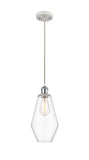 516-1P-WPC-G652-7 Cord Hung 7" White and Polished Chrome Mini Pendant - Clear Cindyrella 7" Glass - LED Bulb - Dimmensions: 7 x 7 x 14.5<br>Minimum Height : 17.5<br>Maximum Height : 134.5 - Sloped Ceiling Compatible: Yes