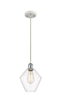 516-1P-WPC-G652-8 Cord Hung 8" White and Polished Chrome Mini Pendant - Clear Cindyrella 8" Glass - LED Bulb - Dimmensions: 8 x 8 x 11<br>Minimum Height : 14<br>Maximum Height : 131 - Sloped Ceiling Compatible: Yes