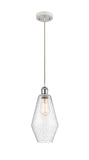 516-1P-WPC-G654-7 Cord Hung 7" White and Polished Chrome Mini Pendant - Seedy Cindyrella 7" Glass - LED Bulb - Dimmensions: 7 x 7 x 14.5<br>Minimum Height : 17.5<br>Maximum Height : 134.5 - Sloped Ceiling Compatible: Yes