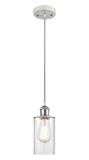 516-1P-WPC-G802 Cord Hung 3.875" White and Polished Chrome Mini Pendant - Clear Clymer Glass - LED Bulb - Dimmensions: 3.875 x 3.875 x 10<br>Minimum Height : 12.75<br>Maximum Height : 130.75 - Sloped Ceiling Compatible: Yes