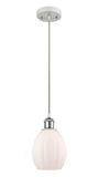 516-1P-WPC-G81 Cord Hung 6" White and Polished Chrome Mini Pendant - Matte White Eaton Glass - LED Bulb - Dimmensions: 6 x 6 x 9.5<br>Minimum Height : 13.75<br>Maximum Height : 131.75 - Sloped Ceiling Compatible: Yes
