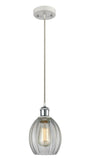 516-1P-WPC-G82 Cord Hung 6" White and Polished Chrome Mini Pendant - Clear Eaton Glass - LED Bulb - Dimmensions: 6 x 6 x 9.5<br>Minimum Height : 13.75<br>Maximum Height : 131.75 - Sloped Ceiling Compatible: Yes