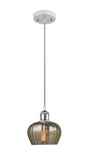 516-1P-WPC-G96 Cord Hung 6.5" White and Polished Chrome Mini Pendant - Mercury Fenton Glass - LED Bulb - Dimmensions: 6.5 x 6.5 x 7.5<br>Minimum Height : 11.25<br>Maximum Height : 129.25 - Sloped Ceiling Compatible: Yes