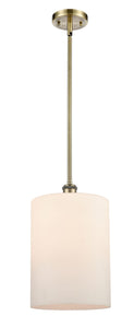 Stem Hung 9" Antique Brass Mini Pendant - Matte White Large Cobbleskill Glass LED