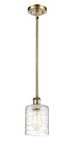 Stem Hung 5" Antique Brass Mini Pendant - Deco Swirl Cobbleskill Glass LED