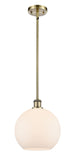 Stem Hung 10" Antique Brass Mini Pendant - Cased Matte White Large Athens Glass LED
