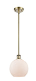 Stem Hung 8" Antique Brass Mini Pendant - Cased Matte White Athens Glass LED