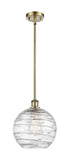 Stem Hung 10" Antique Brass Mini Pendant - Clear Athens Deco Swirl 8" Glass LED
