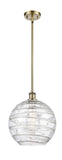 Stem Hung 12" Antique Brass Mini Pendant - Clear Athens Deco Swirl 8" Glass LED