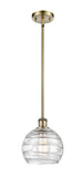 Stem Hung 8" Antique Brass Mini Pendant - Clear Athens Deco Swirl 8" Glass LED