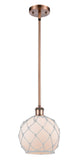 Stem Hung 8" Antique Copper Mini Pendant - White Farmhouse Glass with White Rope Glass LED