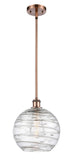516-1S-AC-G1213-10 Stem Hung 10" Antique Copper Mini Pendant - Clear Athens Deco Swirl 8" Glass - LED Bulb - Dimmensions: 10 x 10 x 13<br>Minimum Height : 20.75<br>Maximum Height : 44.75 - Sloped Ceiling Compatible: Yes