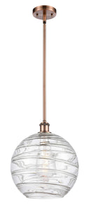 Stem Hung 12" Antique Brass Mini Pendant - Clear Athens Deco Swirl 8" Glass LED