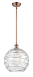 516-1S-AC-G1213-12 Stem Hung 12" Antique Copper Mini Pendant - Clear Athens Deco Swirl 8" Glass - LED Bulb - Dimmensions: 12 x 12 x 15<br>Minimum Height : 22.75<br>Maximum Height : 44.75 - Sloped Ceiling Compatible: Yes