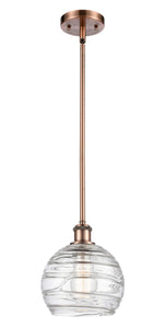Stem Hung 8" Antique Brass Mini Pendant - Clear Athens Deco Swirl 8" Glass LED