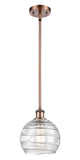 516-1S-AC-G1213-8 Stem Hung 8" Antique Copper Mini Pendant - Clear Athens Deco Swirl 8" Glass - LED Bulb - Dimmensions: 8 x 8 x 10<br>Minimum Height : 18.75<br>Maximum Height : 42.75 - Sloped Ceiling Compatible: Yes