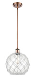 Stem Hung 10" Antique Copper Mini Pendant - Clear Large Farmhouse Glass with White Rope Glass LED
