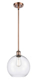 516-1S-AC-G122-10 Stem Hung 10" Antique Copper Mini Pendant - Clear Large Athens Glass - LED Bulb - Dimmensions: 10 x 10 x 13<br>Minimum Height : 20.75<br>Maximum Height : 44.75 - Sloped Ceiling Compatible: Yes