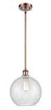 516-1S-AC-G125-10 Stem Hung 10" Antique Copper Mini Pendant - Clear Crackle Large Athens Glass - LED Bulb - Dimmensions: 10 x 10 x 13<br>Minimum Height : 20.75<br>Maximum Height : 44.75 - Sloped Ceiling Compatible: Yes