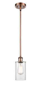Stem Hung 3.875" Antique Brass Mini Pendant - Clear Clymer Glass LED