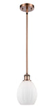 516-1S-AC-G81 Stem Hung 6" Antique Copper Mini Pendant - Matte White Eaton Glass - LED Bulb - Dimmensions: 6 x 6 x 9.5<br>Minimum Height : 18.75<br>Maximum Height : 42.75 - Sloped Ceiling Compatible: Yes