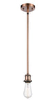516-1S-AC Stem Hung 4.5" Antique Copper Mini Pendant - Bare Bulb - LED Bulb - Dimmensions: 4.5 x 4.5 x 4<br>Minimum Height : 11.75<br>Maximum Height : 35.75 - Sloped Ceiling Compatible: Yes