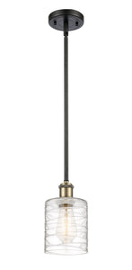 Stem Hung 5" Antique Brass Mini Pendant - Deco Swirl Cobbleskill Glass LED