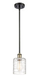 516-1S-BAB-G1113 Stem Hung 5" Black Antique Brass Mini Pendant - Deco Swirl Cobbleskill Glass - LED Bulb - Dimmensions: 5 x 5 x 8<br>Minimum Height : 17.75<br>Maximum Height : 41.75 - Sloped Ceiling Compatible: Yes