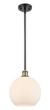 516-1S-BAB-G121-10 Stem Hung 10" Black Antique Brass Mini Pendant - Cased Matte White Large Athens Glass - LED Bulb - Dimmensions: 10 x 10 x 13<br>Minimum Height : 20.75<br>Maximum Height : 44.75 - Sloped Ceiling Compatible: Yes