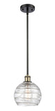 516-1S-BAB-G1213-8 Stem Hung 8" Black Antique Brass Mini Pendant - Clear Athens Deco Swirl 8" Glass - LED Bulb - Dimmensions: 8 x 8 x 10<br>Minimum Height : 18.75<br>Maximum Height : 42.75 - Sloped Ceiling Compatible: Yes