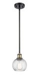 516-1S-BAB-G1214-6 Stem Hung 6" Black Antique Brass Mini Pendant - Clear Athens Twisted Swirl 6" Glass - LED Bulb - Dimmensions: 6 x 6 x 8<br>Minimum Height : 18.75<br>Maximum Height : 42.75 - Sloped Ceiling Compatible: Yes